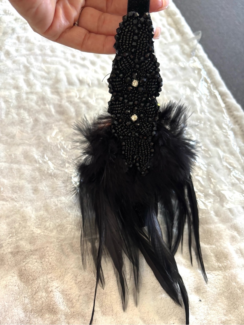 Beaded Feather Headband - Black hand made - Picture 2 of 3